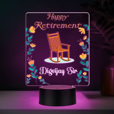 Personalized Happy Retirement LED Night Lamp with Rocking Chair Design, Color Changing Acrylic Light with Black Base Retirement Gift for Grandfather, Dad & Teacher
